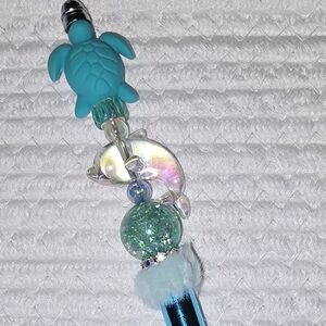 Turquoise Turtle  And Dolphin Glam Beaded Pen